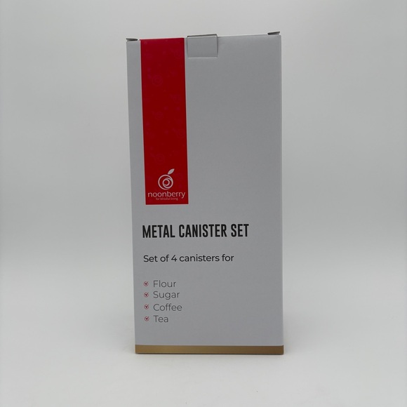 NIB New Set Of 4 Noonberry Metal Storeage Canister Set Flour Coffee Sugar Tea - Picture 4 of 5